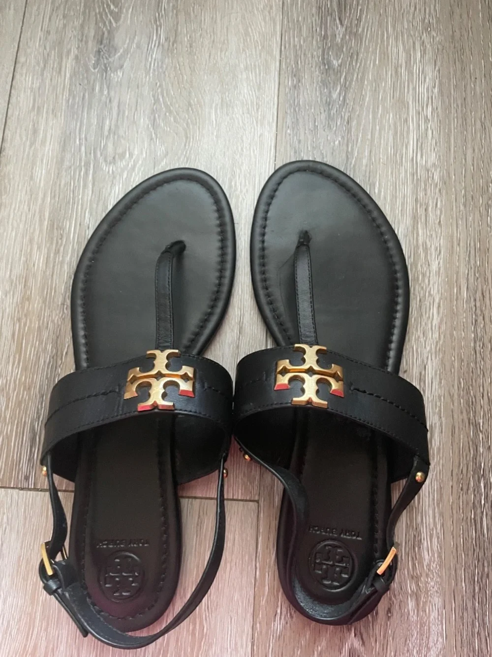 TORY BURCH Everly T Strap Sandals Black Size 10